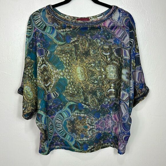 Ted Baker Kilop Beaded Embellished Sheer Kaftan Oversize Jewel Print Top Size 4 - Picture 1 of 10